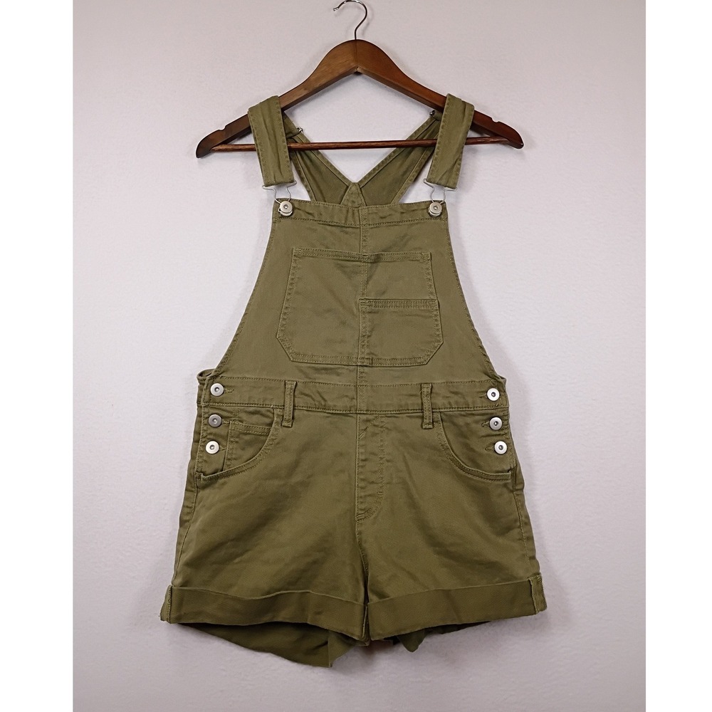 Earthy Utility No Boundaries Juniors Medium 7-9 Olive Green Cuffed Shortalls